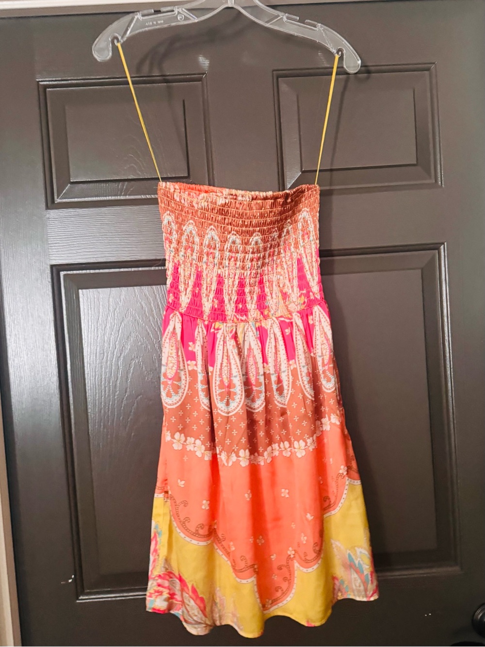 Elan Pink Orange Yellow Smocked Mini Sundress